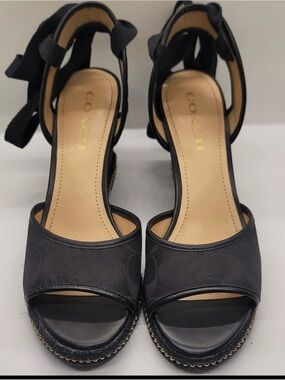 Coach Black Signature Peep-Toe Ankle Tie Heels